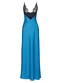 Malo Colorblocked Lace-Trimmed Satin Maxi Dress