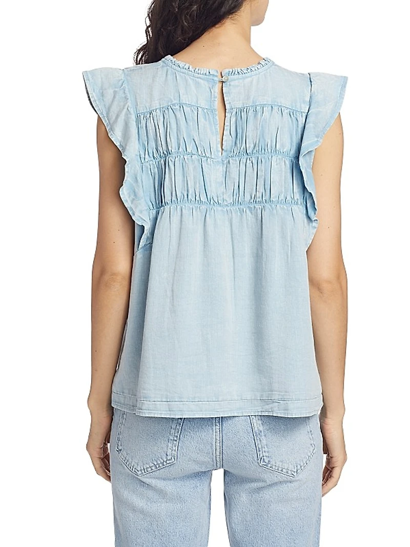 Filomena Linen-Blend Flutter-Sleeve Top