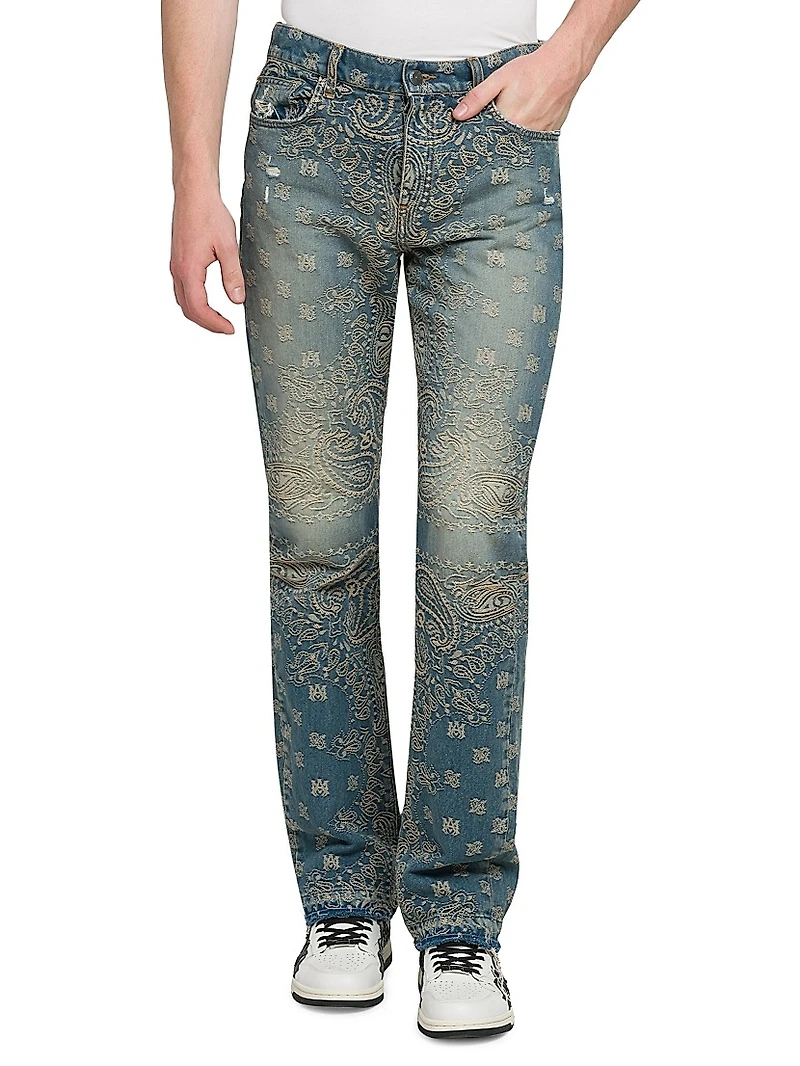 Bandana Jacquard Straight-Leg Jeans