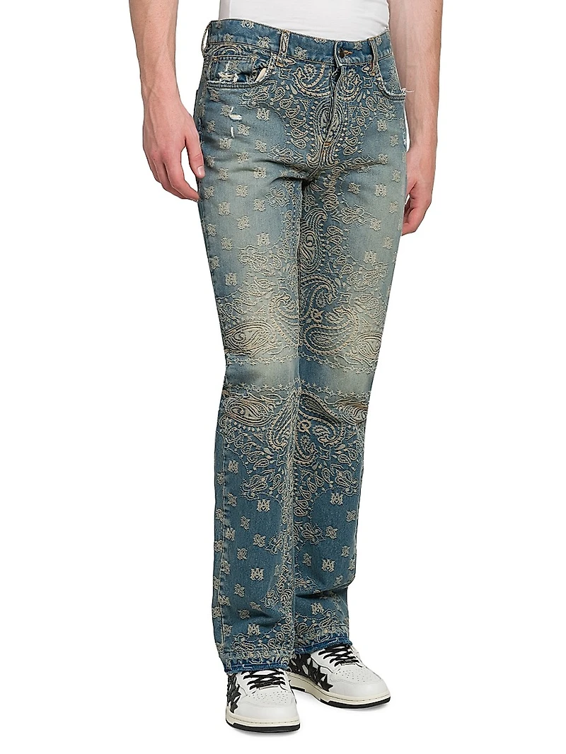 Bandana Jacquard Straight-Leg Jeans