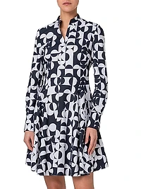 Geometric Cotton Long-Sleeve Minidress