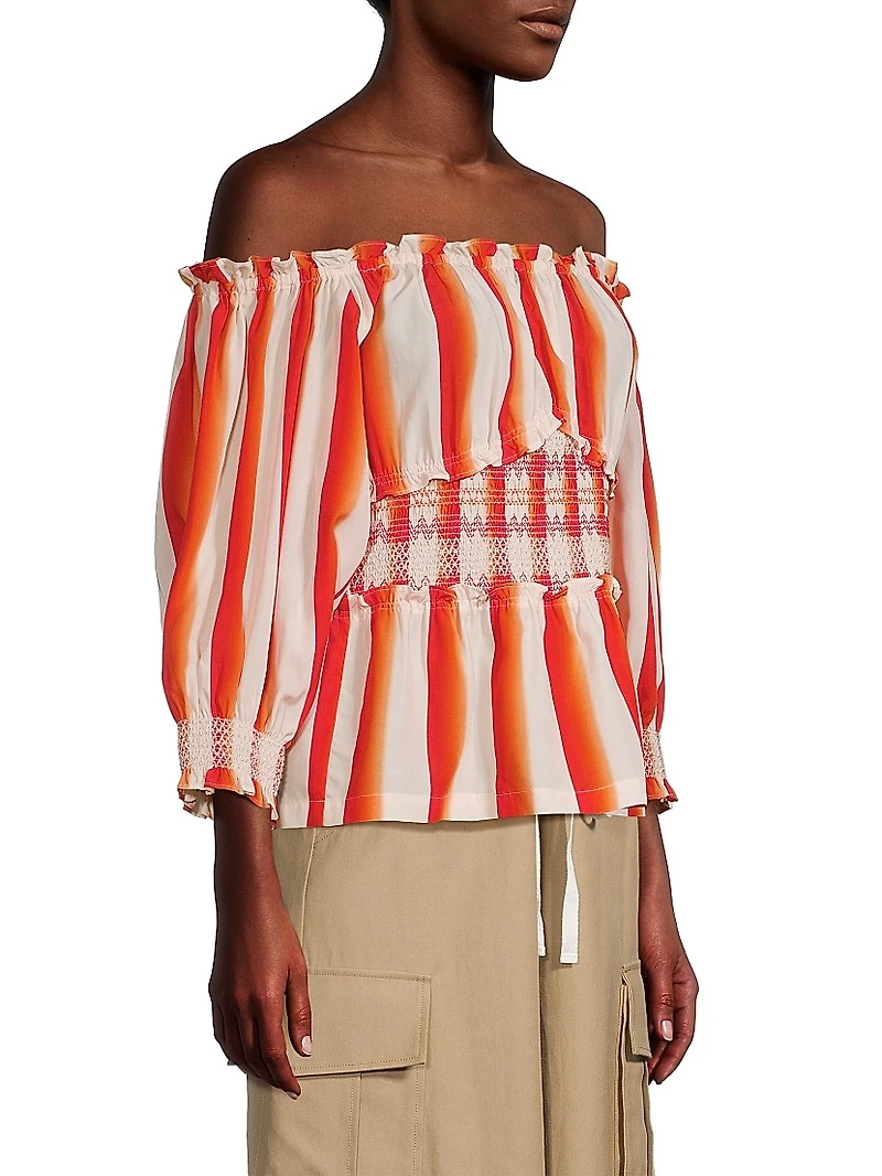 Striped Off-the-Shoulder Peasant Top