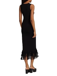 Albers Fringed Knit Sleeveless Midi-Dress