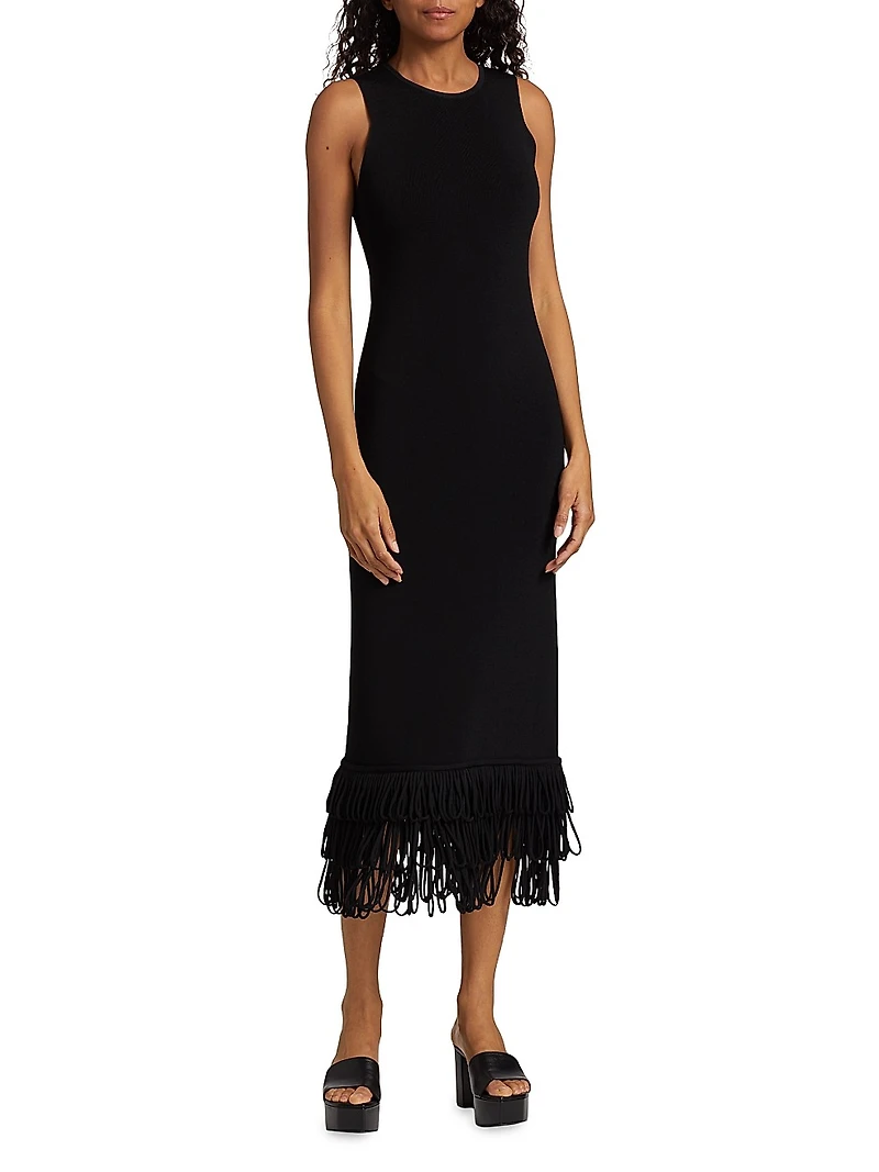 Albers Fringed Knit Sleeveless Midi-Dress