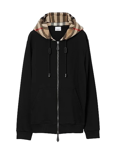 Samuel Cotton Check-Trimmed Hoodie