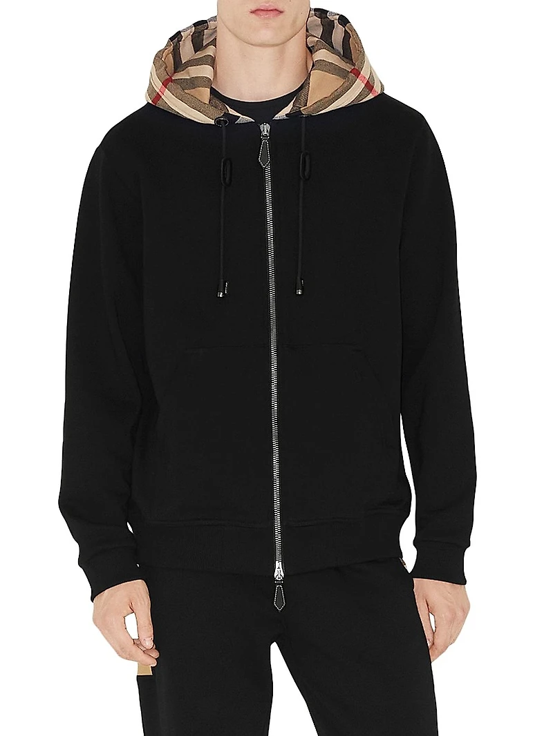 Samuel Cotton Check-Trimmed Hoodie