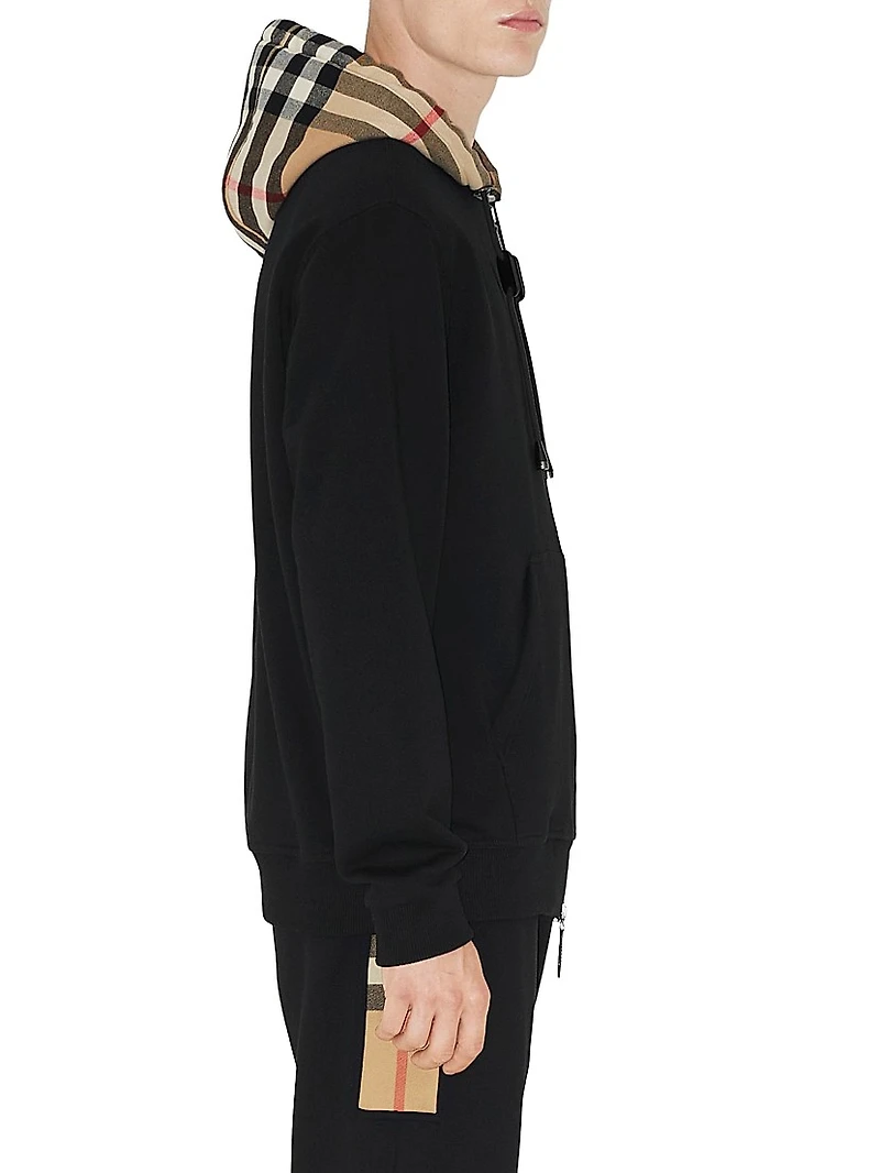 Samuel Cotton Check-Trimmed Hoodie