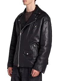 Distressed Leather Biker Jacket