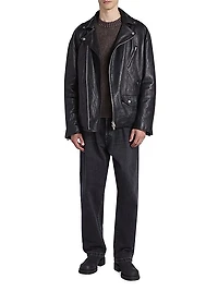 Distressed Leather Biker Jacket