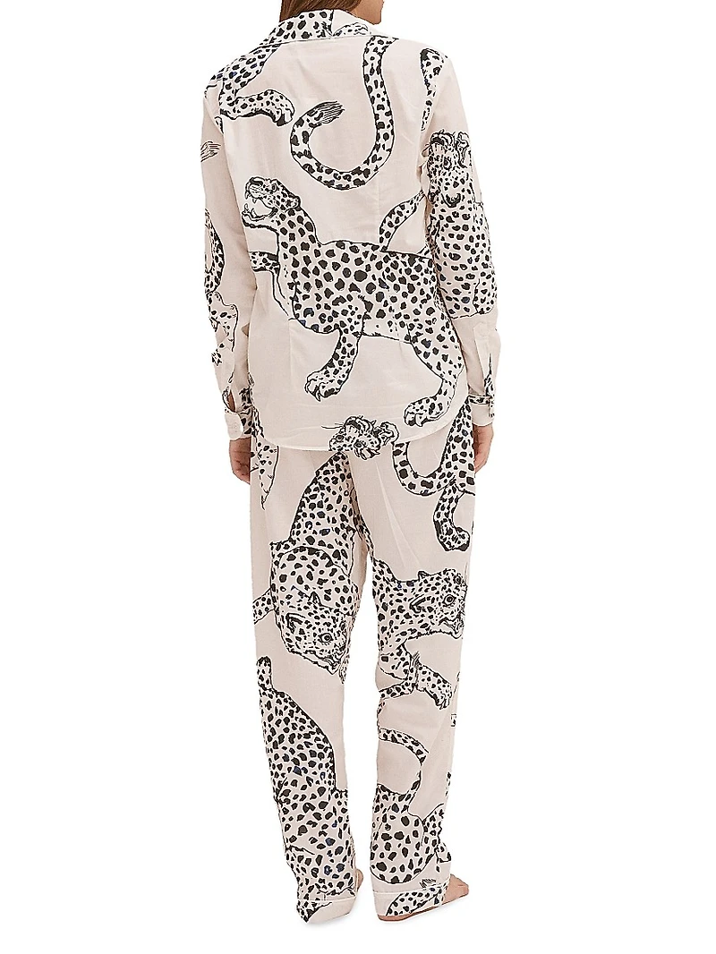 2-Piece Jag-Print Cotton Pajama Set