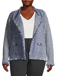 Fringe Cotton Blend Open-Front Jacket