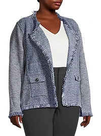 Fringe Cotton Blend Open-Front Jacket