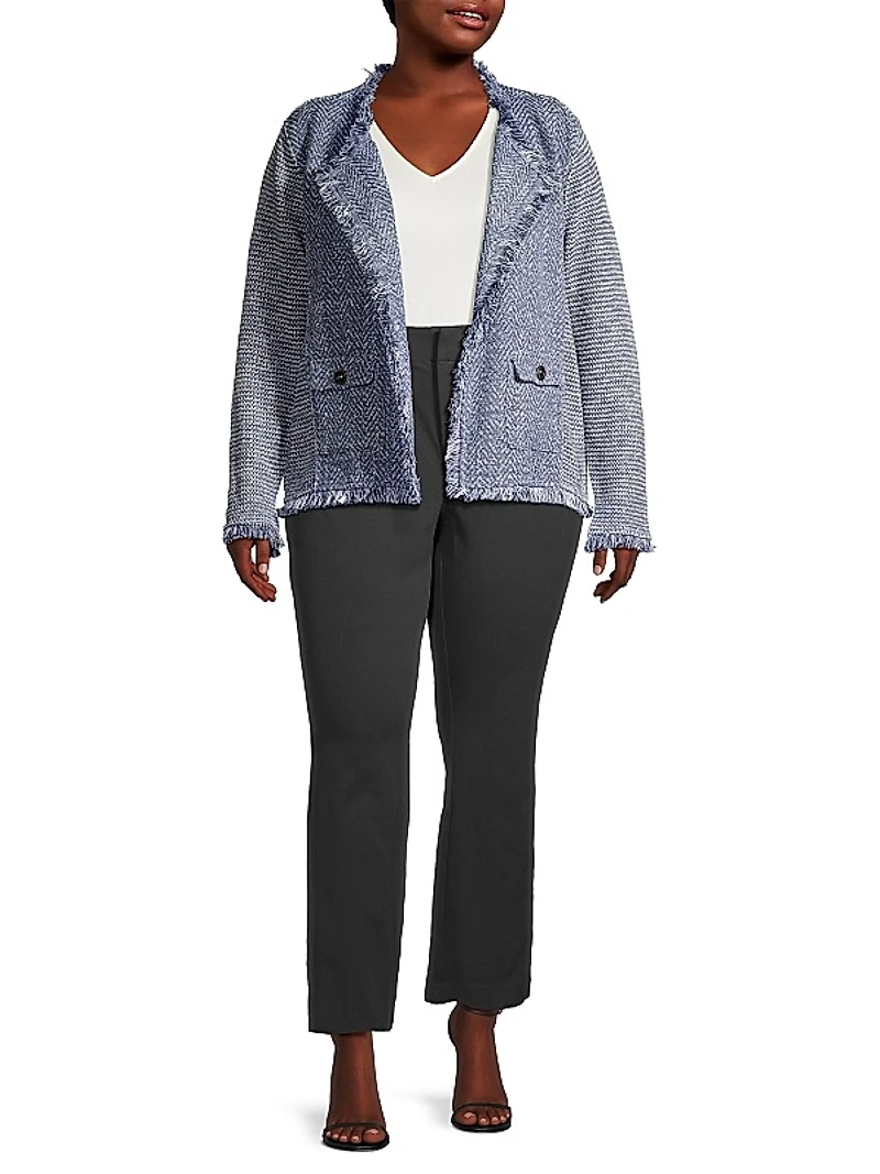 Fringe Cotton Blend Open-Front Jacket