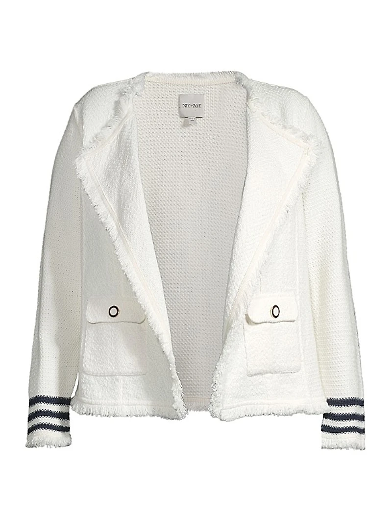 Fringed Cotton-Blend Open-Front Cardigan