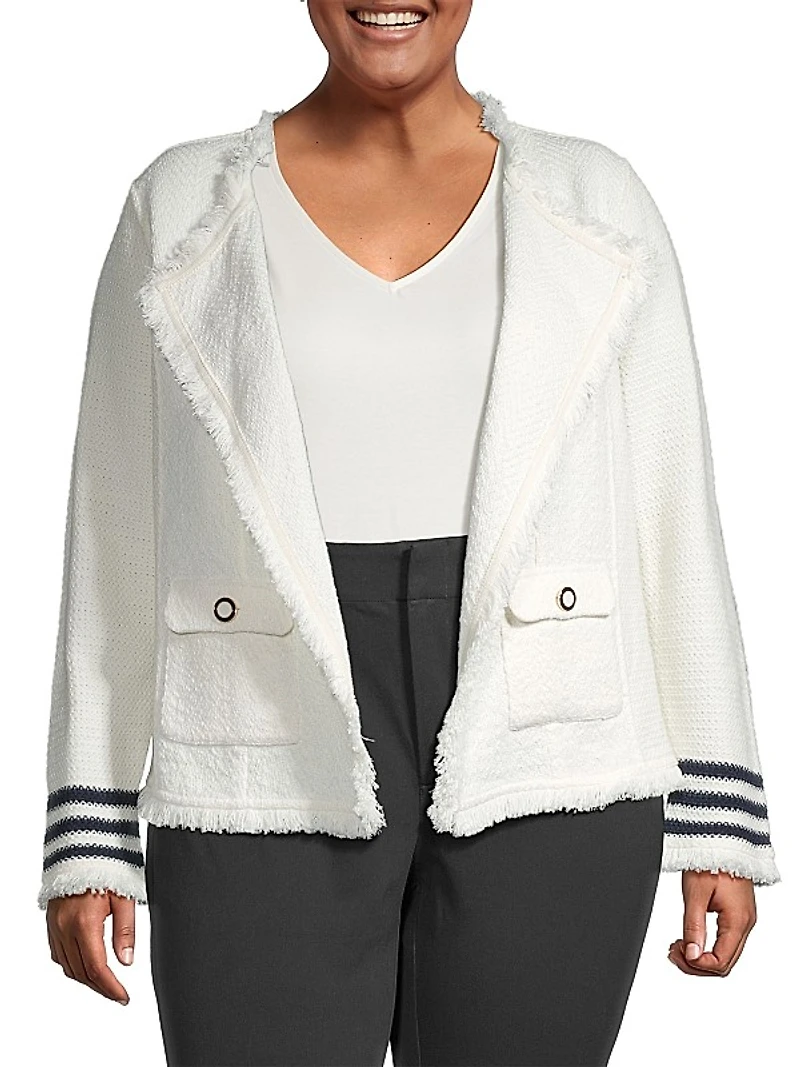 Fringed Cotton-Blend Open-Front Cardigan