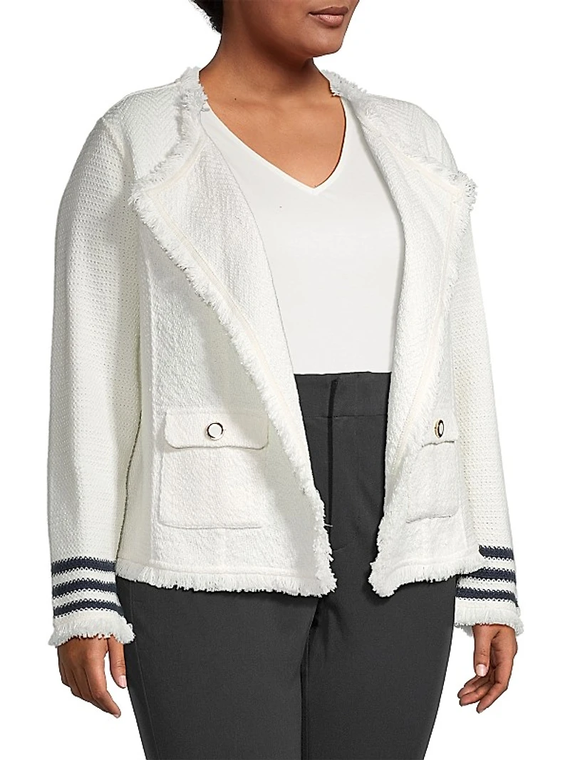 Fringed Cotton-Blend Open-Front Cardigan