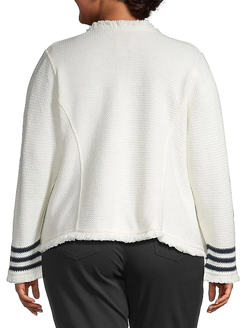 Fringed Cotton-Blend Open-Front Cardigan