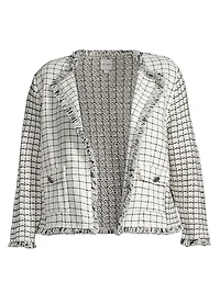 Grid Fringe Mix Knit Jacket