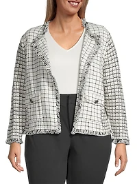 Grid Fringe Mix Knit Jacket