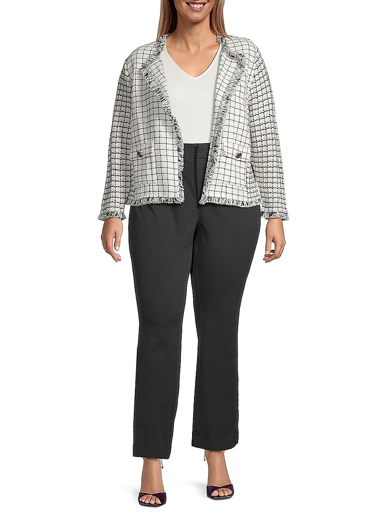Grid Fringe Mix Knit Jacket