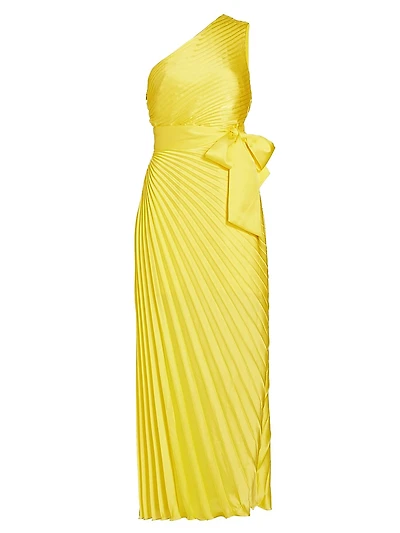 Estelle Pleated Satin One-Shoulder Dress