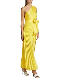 Estelle Pleated Satin One-Shoulder Dress