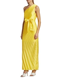 Estelle Pleated Satin One-Shoulder Dress