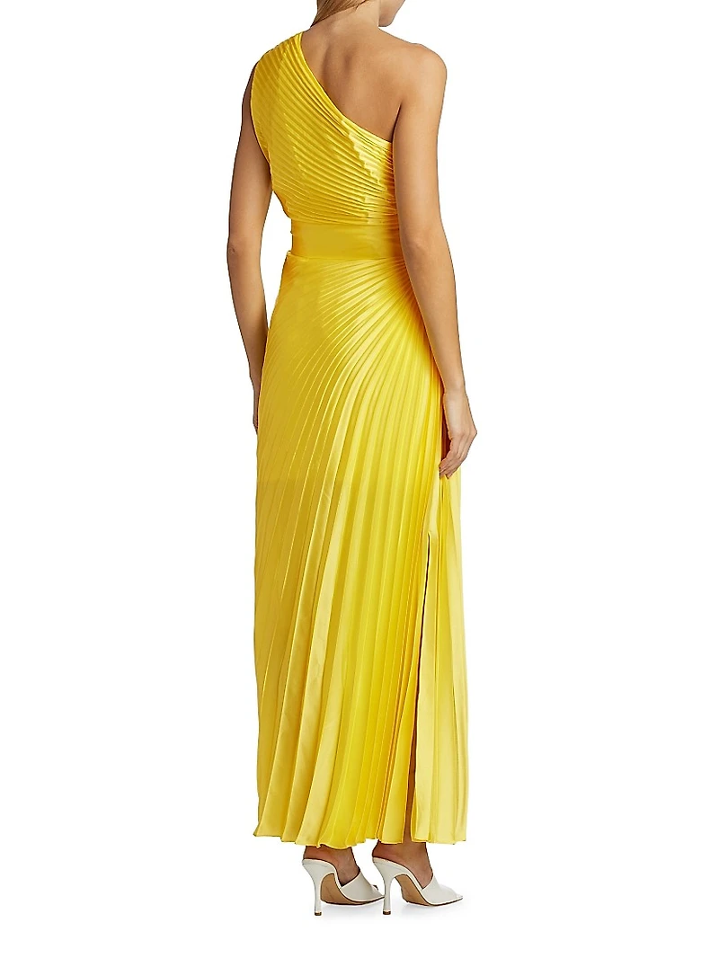 Estelle Pleated Satin One-Shoulder Dress