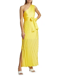 Estelle Pleated Satin One-Shoulder Dress