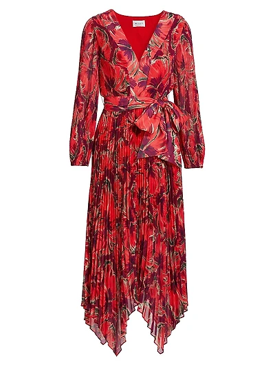 Liora Windmill Floral Pleated Midi-Dress