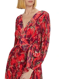 Liora Windmill Floral Pleated Midi-Dress