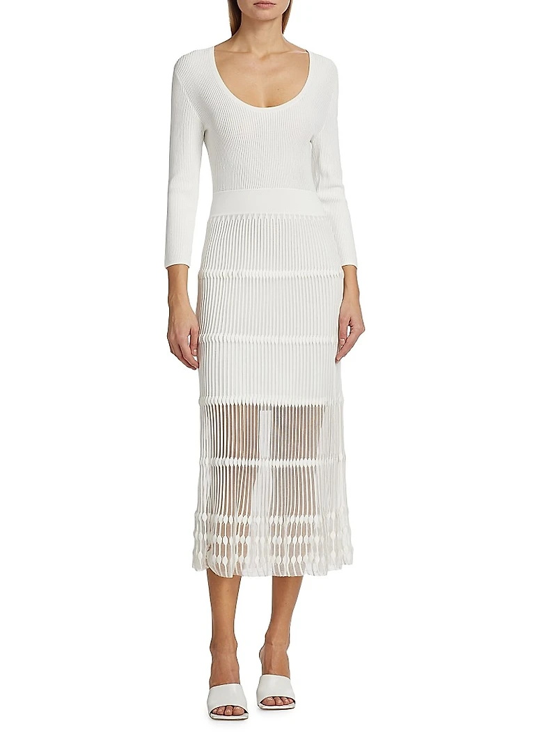 Sheer Rib-Knit Midi-Dress