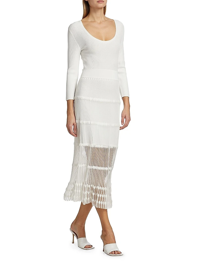 Sheer Rib-Knit Midi-Dress