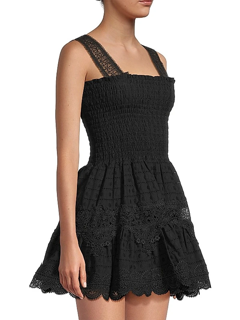 Eternus Leah Smocked Eyelet Minidress