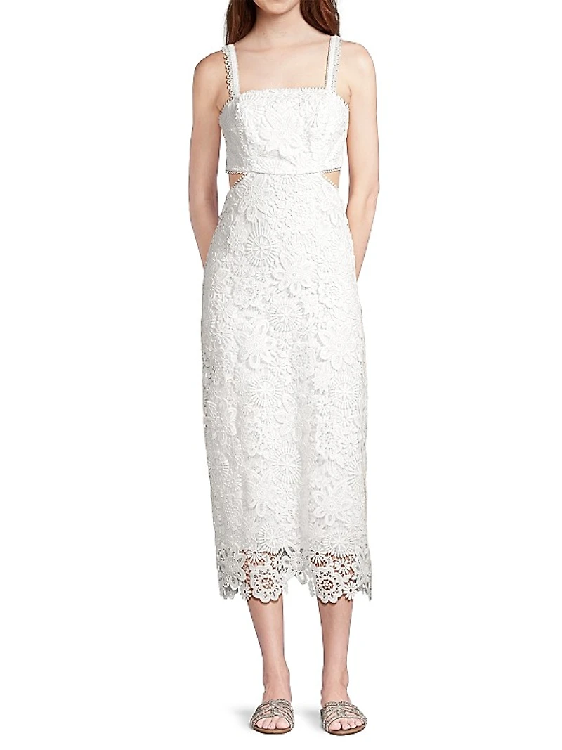 Eternus Moss Cut-Out Lace Midi Dress