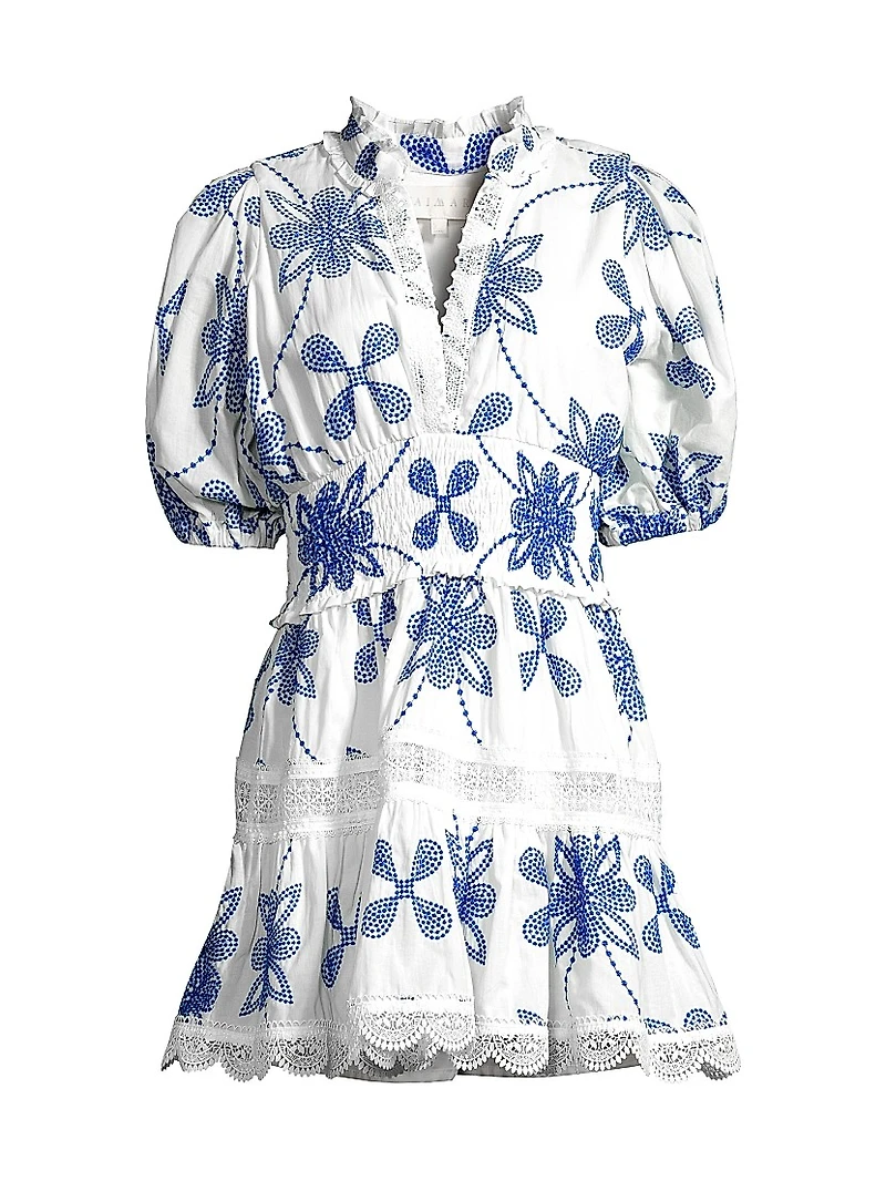 Eternus Pauline Embroidered Puff-Sleeve Minidress