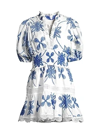 Eternus Pauline Embroidered Puff-Sleeve Minidress