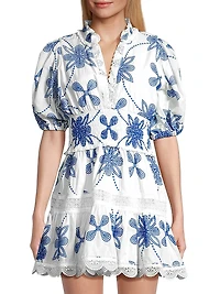 Eternus Pauline Embroidered Puff-Sleeve Minidress