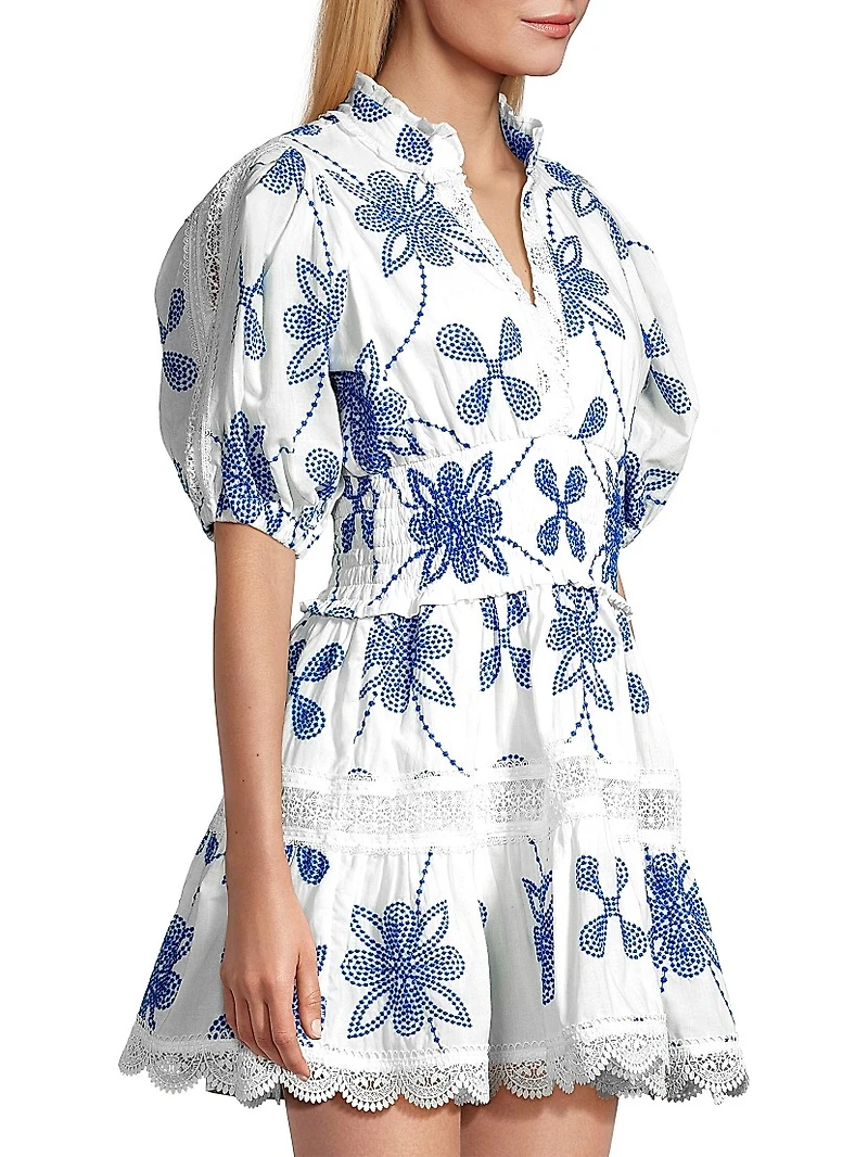 Eternus Pauline Embroidered Puff-Sleeve Minidress