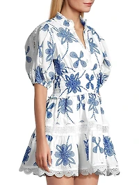 Eternus Pauline Embroidered Puff-Sleeve Minidress