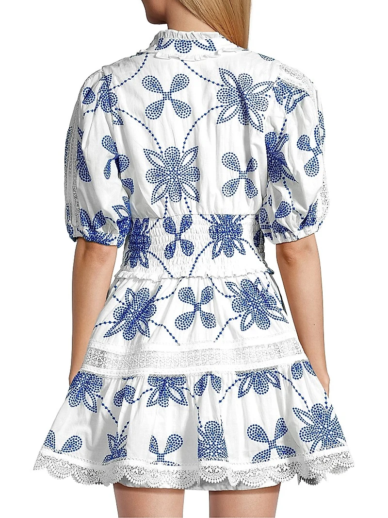 Eternus Pauline Embroidered Puff-Sleeve Minidress