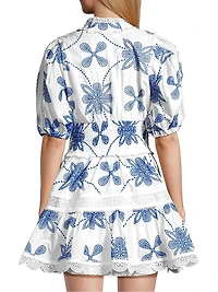 Eternus Pauline Embroidered Puff-Sleeve Minidress