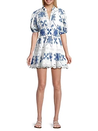 Eternus Pauline Embroidered Puff-Sleeve Minidress