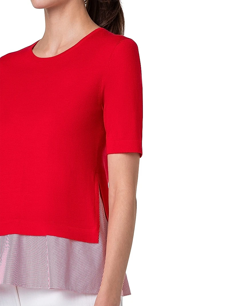 Wool-Cotton Mixed-Media Top