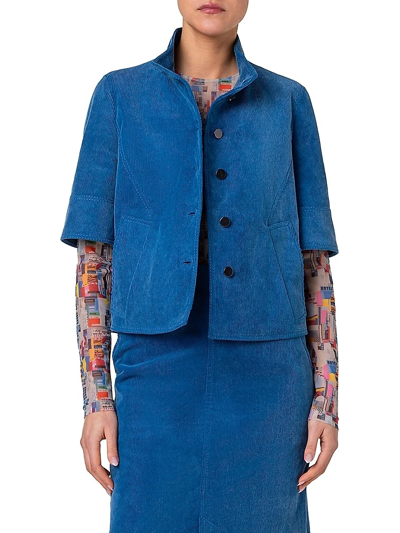 Short-Sleeve Washed Stretch Cotton Jacket
