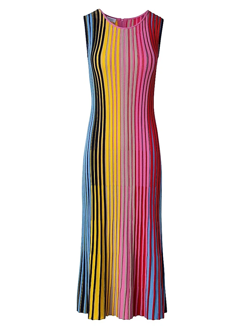 Colorblock Wool Rib-Knit Midi-Dress