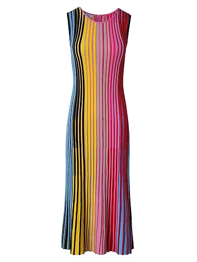 Colorblock Wool Rib-Knit Midi-Dress