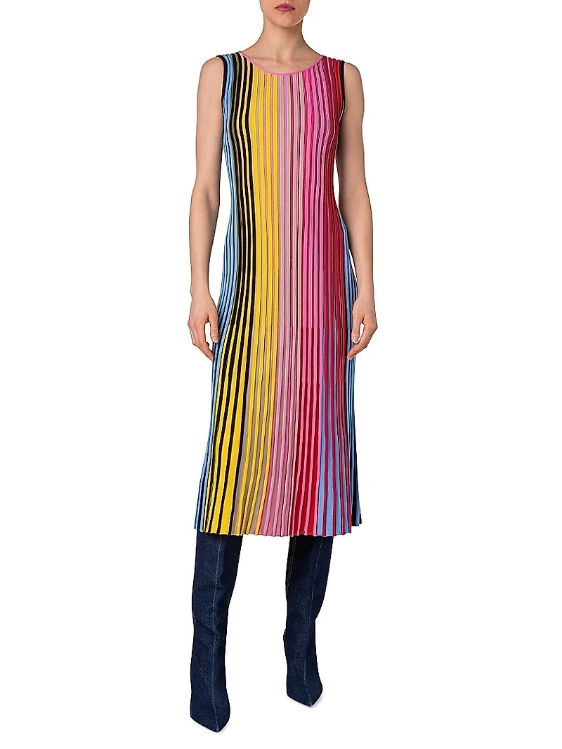 Colorblock Wool Rib-Knit Midi-Dress