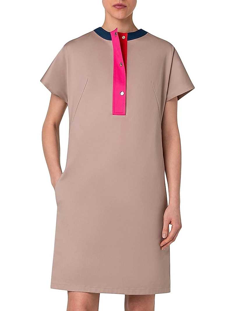 Colorblocked Stretch Cotton Gabardine Dress