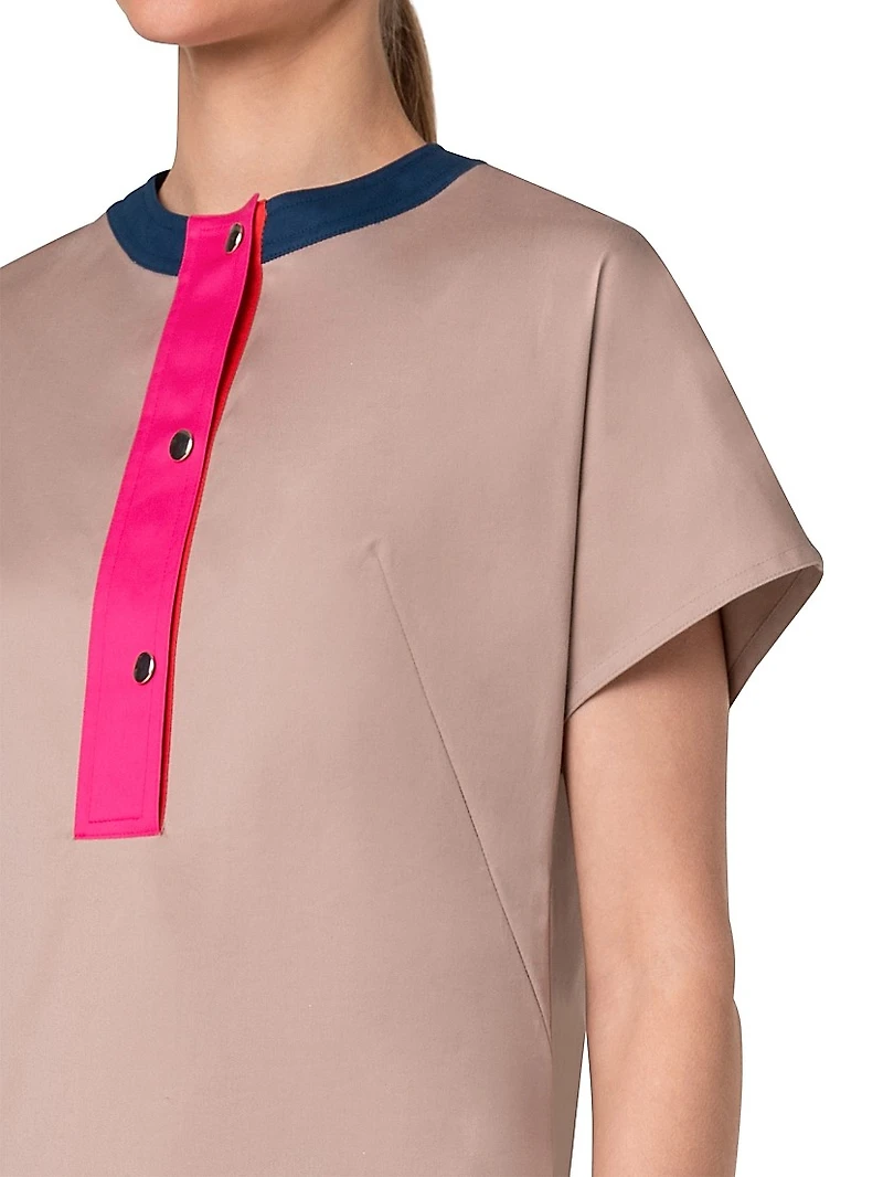 Colorblocked Stretch Cotton Gabardine Dress